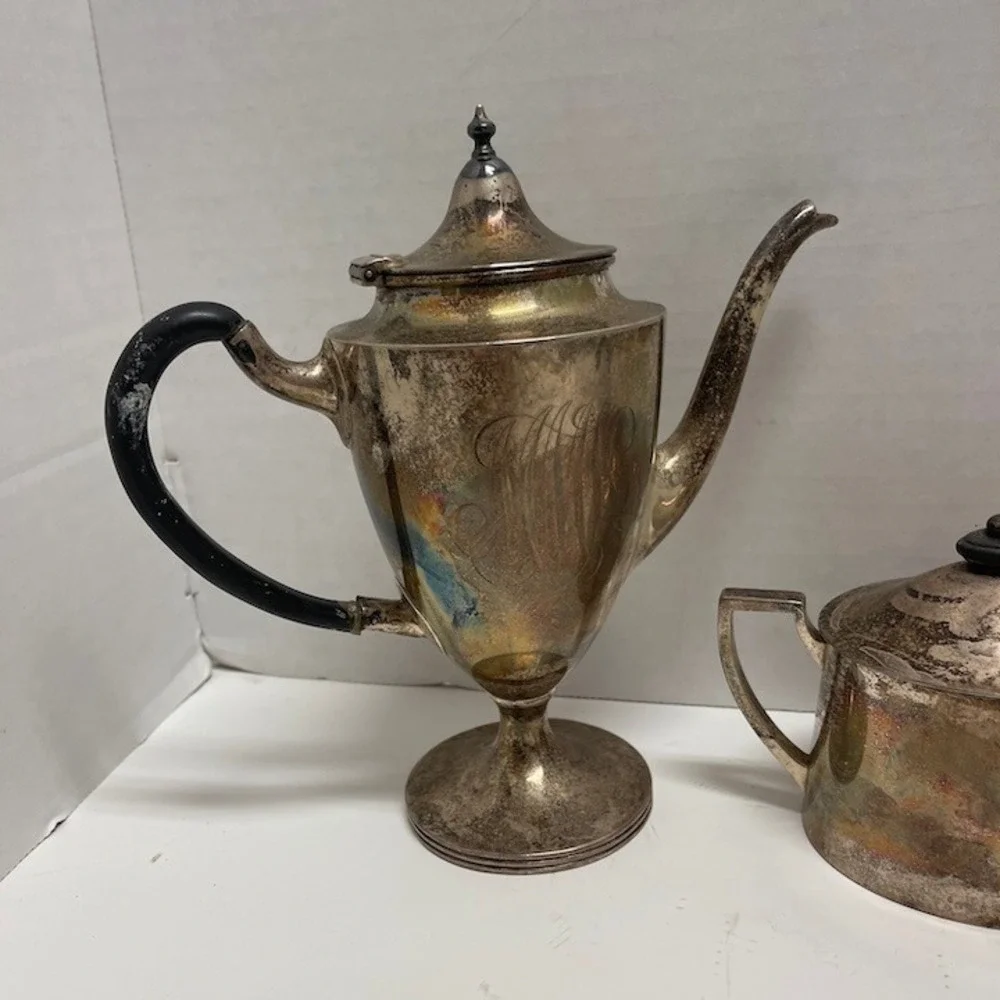Antique La Pierre 3-Piece Sterling Silver Coffee Service Set - Art Deco 586g